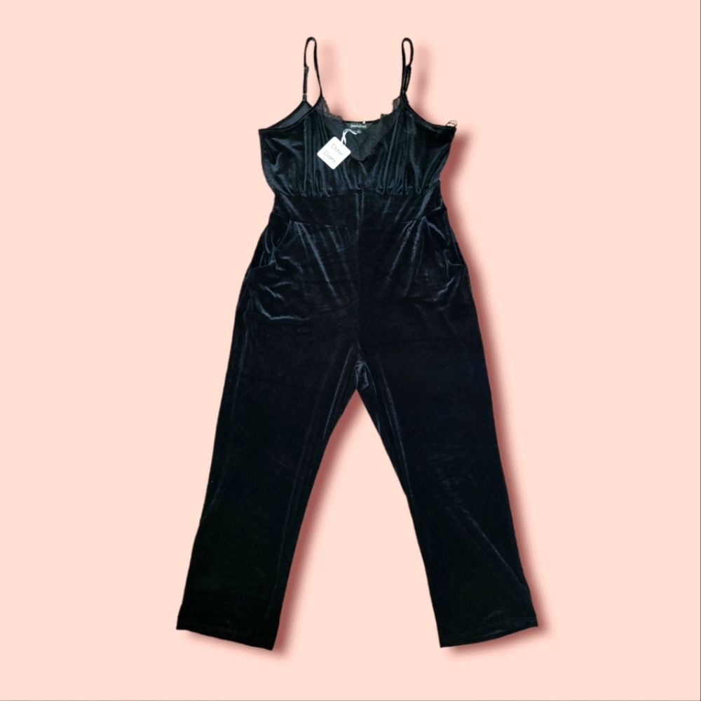 NWT Plus size Black velvet Jumpsuit size 1X